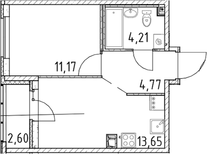 1-комнатная квартира 33.8 м², 11/17 эт., ЖК «Город Первых»
